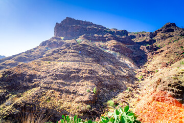 Los Azulejos Rainbow colored Rocks in the Mountains of Gran Canaria Island Spain.