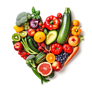 Heart made of colorful vegetables and fruits for a healthy lifestyle. Health Day.