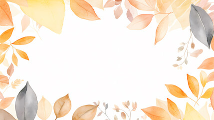 Watercolor autumn branches with leaves background