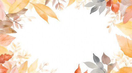 Watercolor autumn branches with leaves background