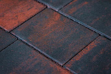 A macro view of concrete pathway tiles displays their distinct textures and colors, producing a dynamic and intricate background.