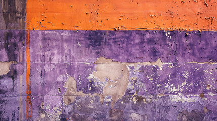 An orange and purple painting on a wall background