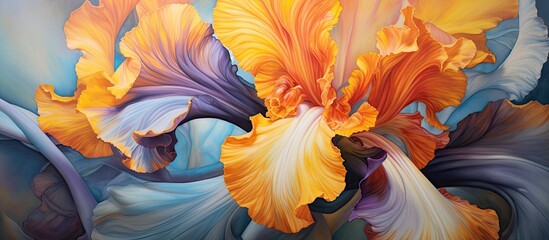 A detailed painting capturing the vibrant colors of a flowering plant, with electric blue petals standing out. This art piece showcases the beauty of nature using natural materials