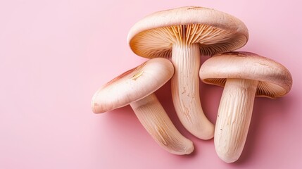 King trumpet mushroom pleurotus eryngii on soft pastel colored background for delicate aesthetic