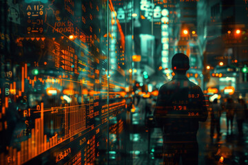 Silhouette of a Man Merged with Digital Data Interface