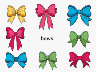 hand draw set of bow knots, collection. Bowknot for decoration, big set of bowtie on white background