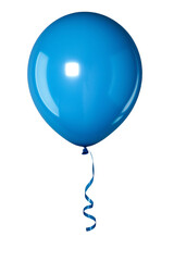 A blue balloon with a ribbon cut out of the background and isolated on a white background