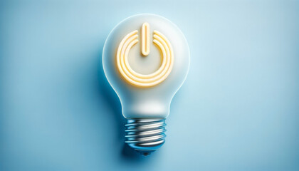 Power Icon on Bulb for global Earth Hour on light blue background. Energy conservation, environmental awareness, climate change