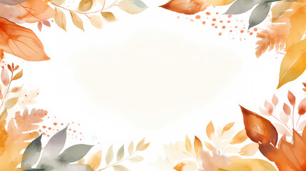 Naklejka na ściany i meble Watercolor abstract background autumn series frame with seasonal leaves