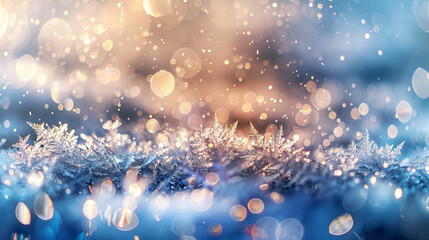 Fototapeta na wymiar Snowy Winter Bokeh Background with Shimmering Sparkles 