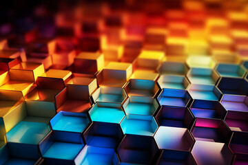 Obraz premium 3d rendering of abstract metallic background with hexagons in orange color