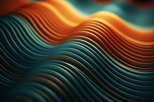 3D rendering of abstract wavy lines in blue and orange colors