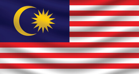 Flat Illustration of the Malaysia national flag. Malaysia flag design. Malaysia wave flag.
