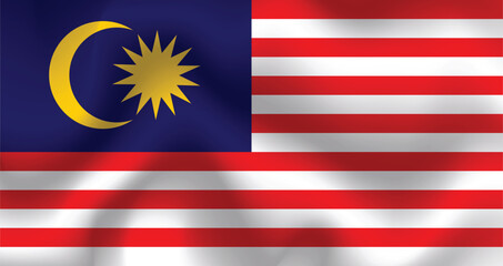 Flat Illustration of the Malaysia national flag. Malaysia flag design. Malaysia wave flag.
