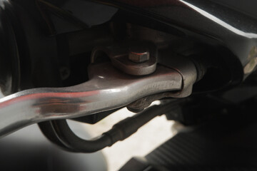 Close up shot of the brake handle of a matic motorcycle.