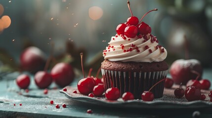 cinematic image for cupcake with colorful sprinkles on  - obrazy, fototapety, plakaty