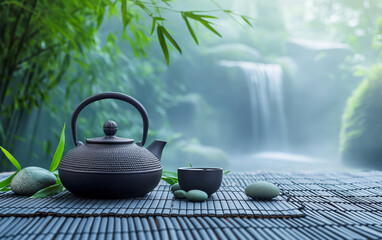 Tranquil Tea Time by the Waterfall