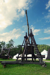 Military historical wooden catapult