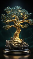 Gold Tree Sculpture on Black Table