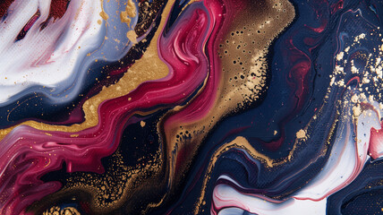 A painting with gold and red swirls