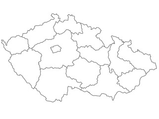 Obraz premium Outline of the map of Czech Republicwith regions