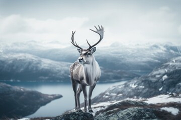 a deer standing on a rock - obrazy, fototapety, plakaty