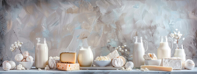 different dairy products on the table. Selective focus.