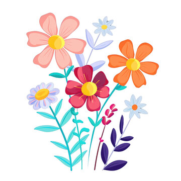 Cartoon Flowers on a white Background.