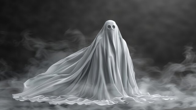 Detailed depiction of a spooky and lifelike white ghost for a chilling and realistic illustration