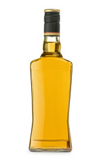 Whiskey in glass bottle isolated on white