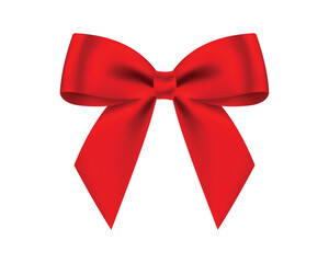 Realistic decorative red bow made of shiny satin ribbon. Vector bow for page decor isolated on white background