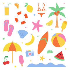 Summer elements icon set.Vector Illustration