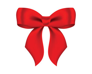 Realistic decorative red bow made of shiny satin ribbon. Vector bow for page decor isolated on white background