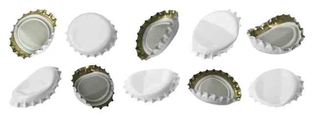 Tuinposter Beer bottle caps isolated on white, set © New Africa