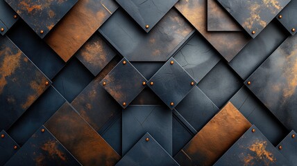 A close up of a metal wall with a lot of rust and a few holes. The wall is made up of many small squares and triangles