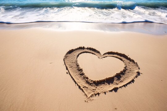 a heart drawn in sand on a beach