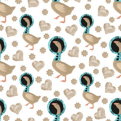 seamless pattern with geese astronauts in space helmets on a white background © Grin Katalin