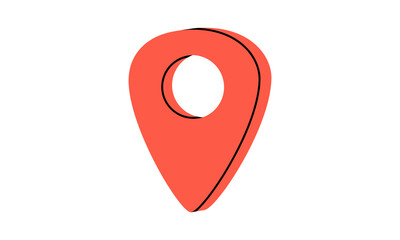 Hand drawn cute cartoon illustration of location pin or navigation mark. Flat vector outdoor landmark for map sticker in colored doodle style. Tourism GPS pointer icon. Adventure, hiking. Isolated.