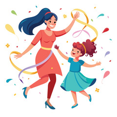 Happy Mother's Day vector design, Mother's Day greeting design with beautiful mother and kid dancing vector illustration