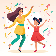 Fototapeta na wymiar Happy Mother's Day vector design, Mother's Day greeting design with beautiful mother and kid dancing vector illustration