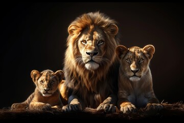 The lion family on a black background