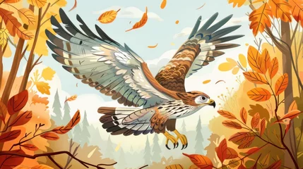 Fotobehang cartoon image of a flying eagle. AI generated © abdul kahfi