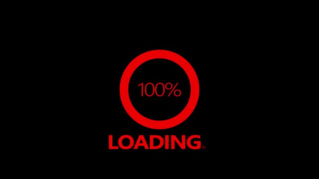  Loading Bar Circle animation, circle icon on black background. Numerical counting from 0 to 100%, Buffering circle loading bar.