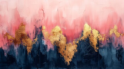 A serene, abstract oil painting, where soft pastels blend seamlessly into one another, interrupted gold streaks. - obrazy, fototapety, plakaty