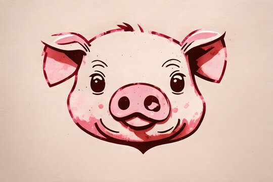 cute minimalist animal logotype mascot , pink piglet , cute pig face