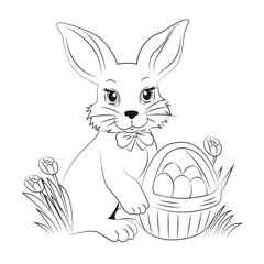 Easter bunny with eggs, coloring book