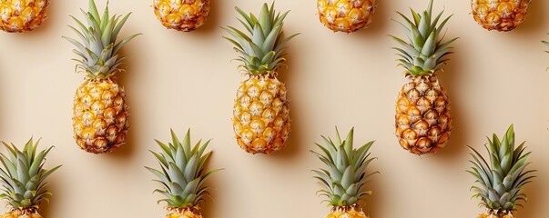 illustration of a pattern of pineapples arranged in a grid - obrazy, fototapety, plakaty