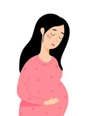 Pregnant woman in pink dress - 761715684
