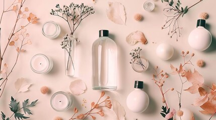 spray cleaning and refreshing the room, flatlay with flowers. Concept: environmentally friendly products, eco and natural flavors. Aromatization of the room