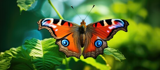 A pollinator butterfly with blue eyes rests on a green leaf, showcasing the beauty of nature. Moths...
